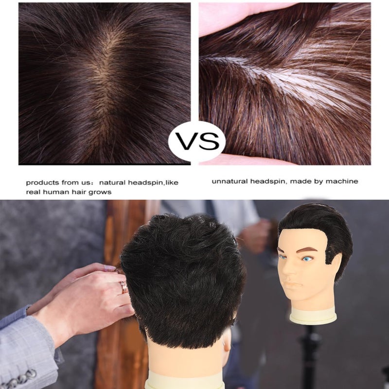 simnient Barber Male mannequin Head Human Hair 12'',training Manikin Head Doll Head for Hairdresser Cutting & Styling, Cosmetology Training Doll Head with Clamp Stand - Image 4